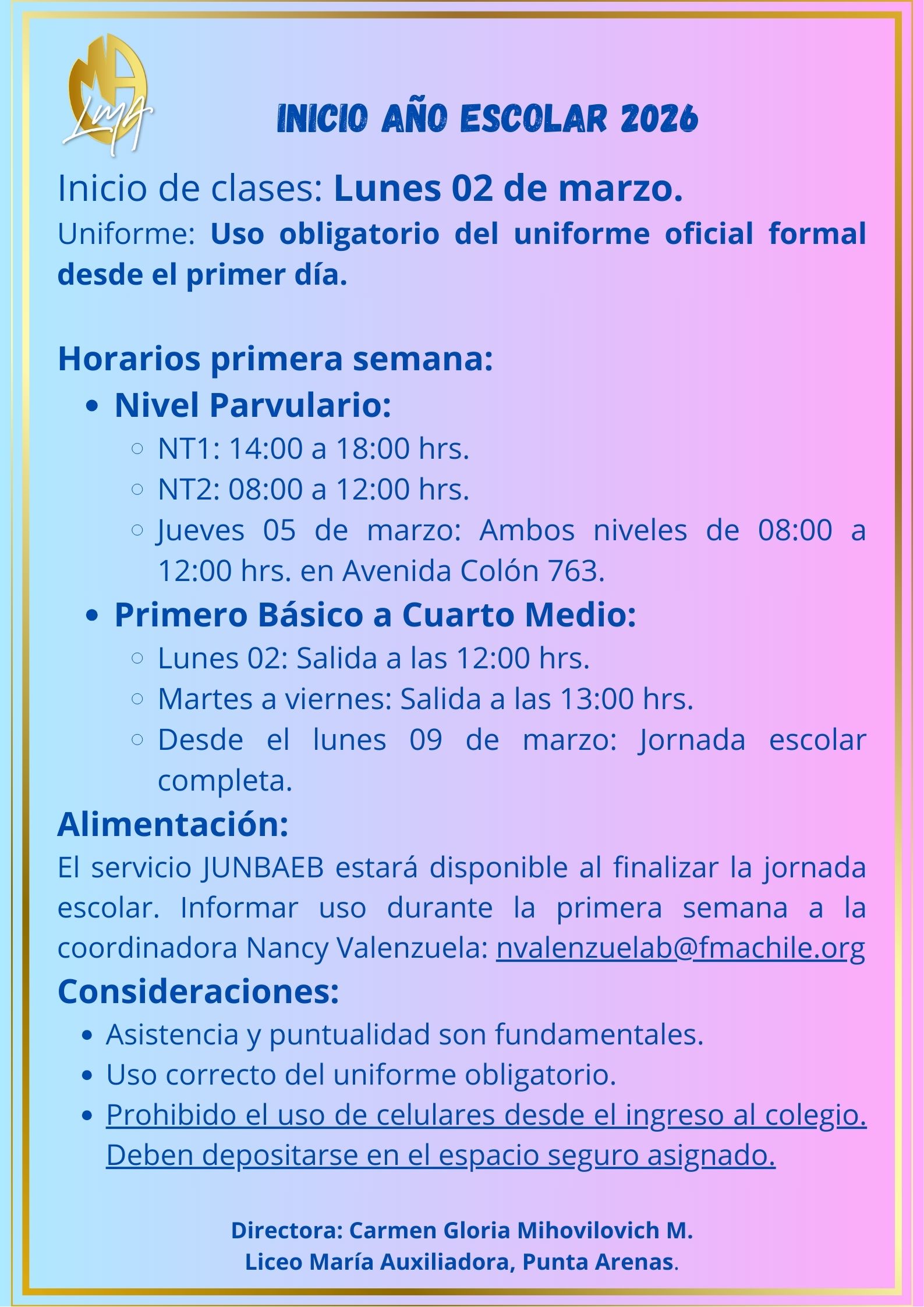 Inicio año escolar 2026